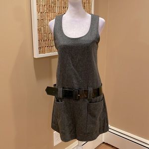 NWT.  Love Grey Wool Drop Waist Dress with Patent Belt and Front Pockets